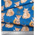 thumbnail image 3 of Soimoi Blue Georgette Viscose Fabric Cat & Fox Kids Printed Fabric 1 Yard 42 Inch Wide, 3 of 3