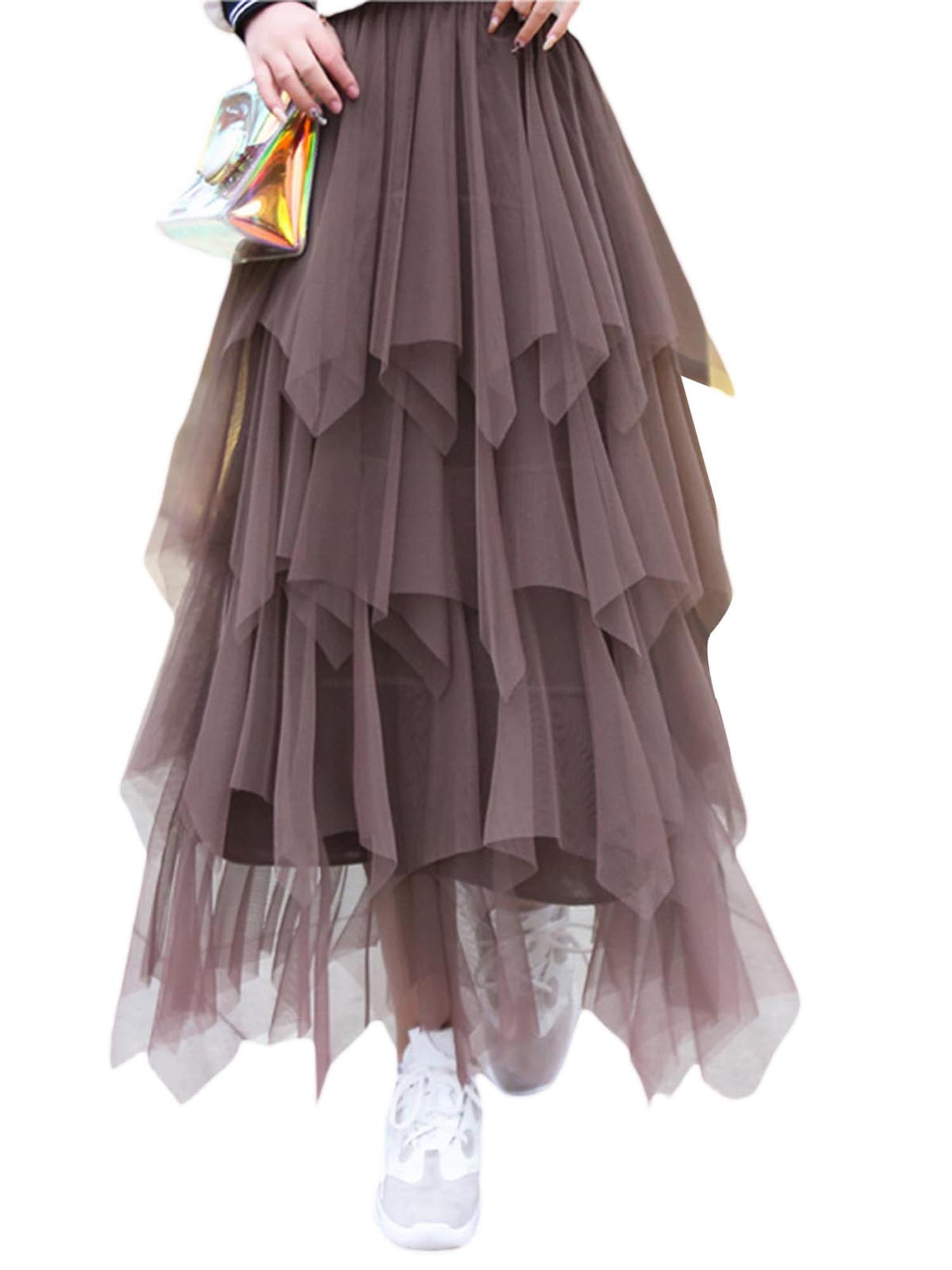 Lady Layered Mesh Tulle Asymmetric Puffy Skirts Ruffle Tutu Gauze Midi Punk  Sexy