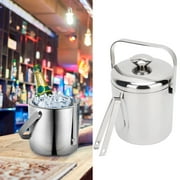 Qinlorgo 1.3L Ice Bucket with Lid and Strainer Well Made Insulated Stainless Steel Double Wall Keep Ice Frozen Longer with Tongs