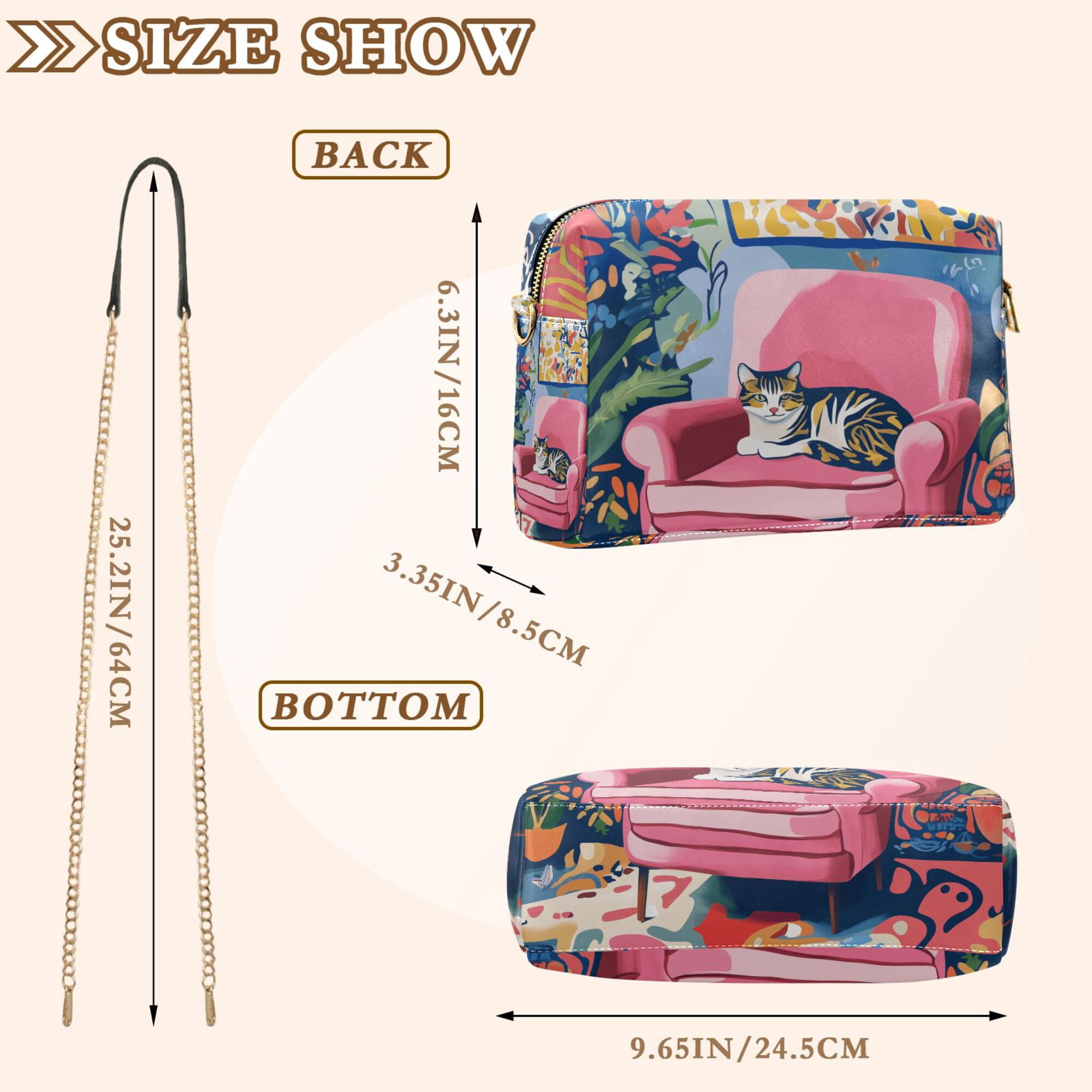 FORMRS Women Crossbody Purse with Chain Strap Vegan Leather Shoulder Handbag, Art Cat