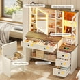 thumbnail image 4 of Farmhouse Vanity Desk with Mirror and Lights, Makeup Vanity Set with Lights & Jewelry Cabinet & 5 Drawers, Vanity Table with Charging Station, Hidden Storage Space for Bedroom, Antique White, 4 of 14