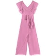 thumbnail image 4 of Yartina Flower Girls Chiffon Romper Ruffled Short Sleeve High Waist Wide Leg Jumpsuit for Wedding Dusty Pink 10, 4 of 6