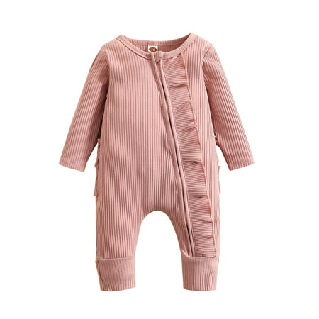 

Fsqjgq Kids Set Rompers Baby Boys Girls Long Sleeve Ruffles Ribbed Zipper Romper Toddler Jumpsuit Clothes Cute Rompers Jumpsuits Girls Pajama Sets Cotton Blend Pink 60