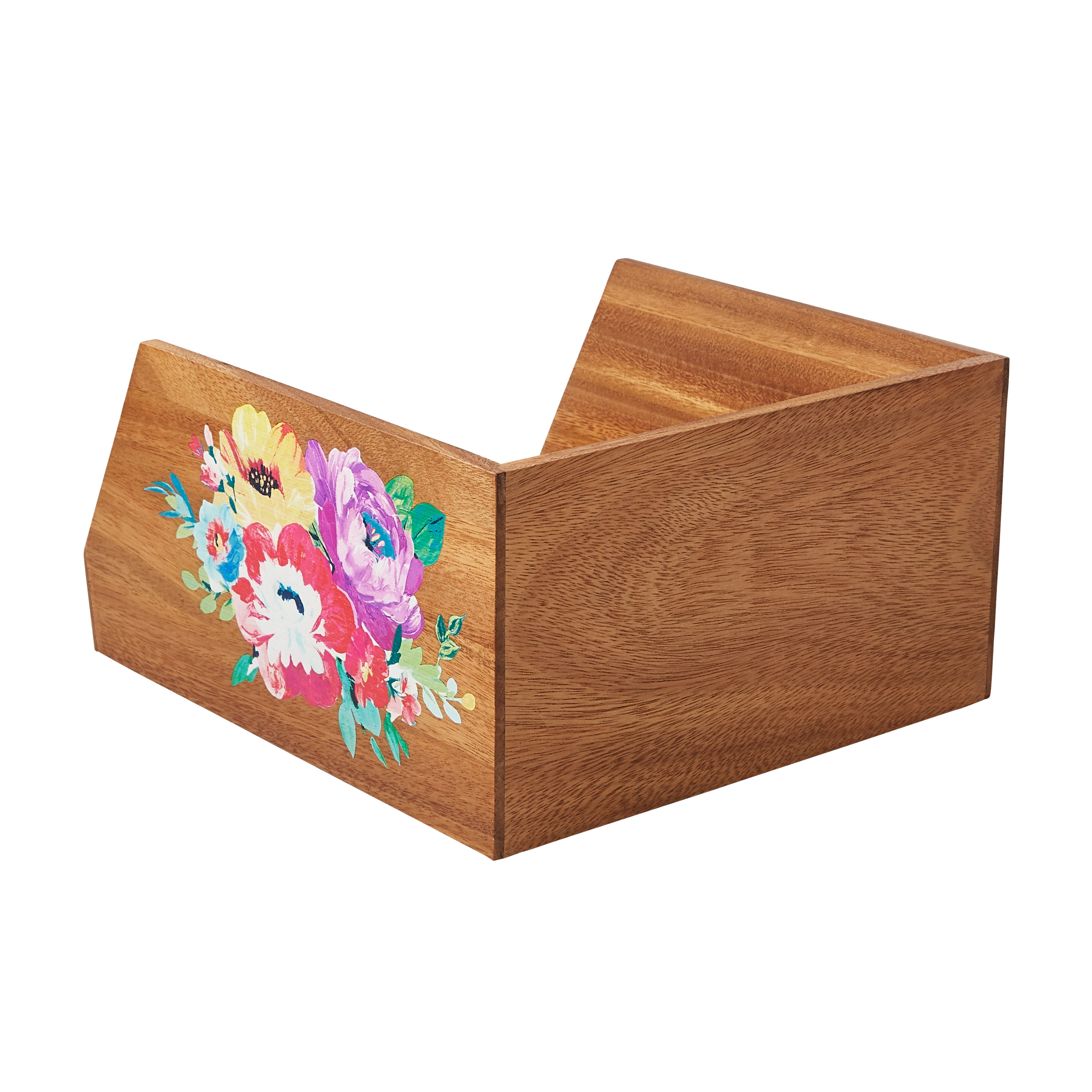 The Pioneer Woman Acacia Wood Stackable Open-Top Kitchen Storage Bin Organizer, Sweet Romance