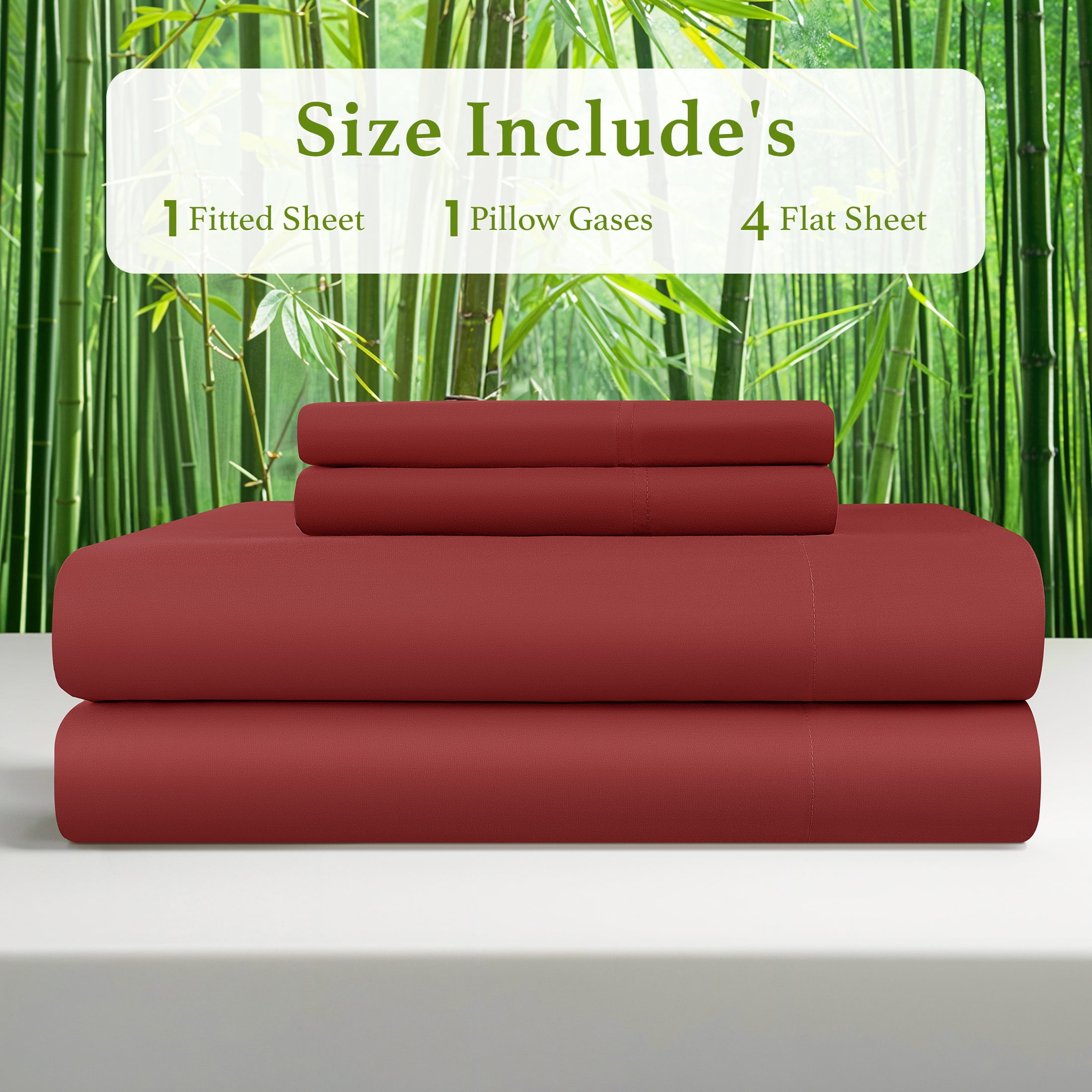 Baauye Cozy Bamboo Sheets Set, 4-Piece Queen Sheet Set with 16" Deep Pockets, Soft and Breathable Bed Sheets, Burgundy