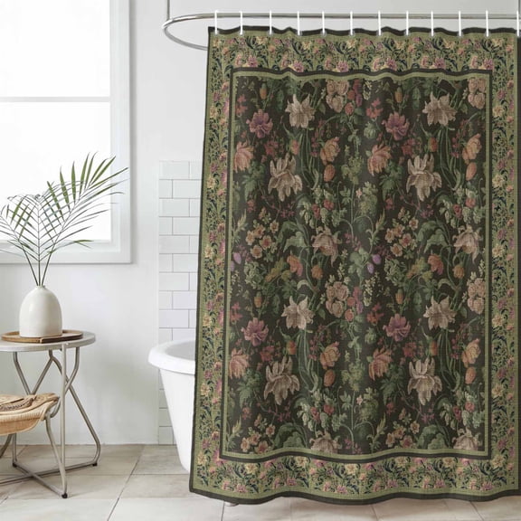 Sage Green Floral Boho Shower Curtain Set, Waterproof Shower Curtains for Bathroom, Ethnic Tribe Abstract Art Flower Washable Fabric Cloth Bath Curtain for Bathtub Decoration with Hooks 72x78 Inches