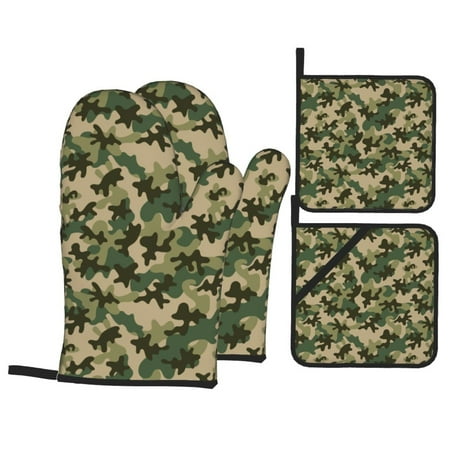 

Oven Mitts and Pot Holders 4 Pcs Set camouflage-04 High Heat Resistant Oven Mitts Pot Holders Long Kitchen Oven Glove for Kitchen Cooking