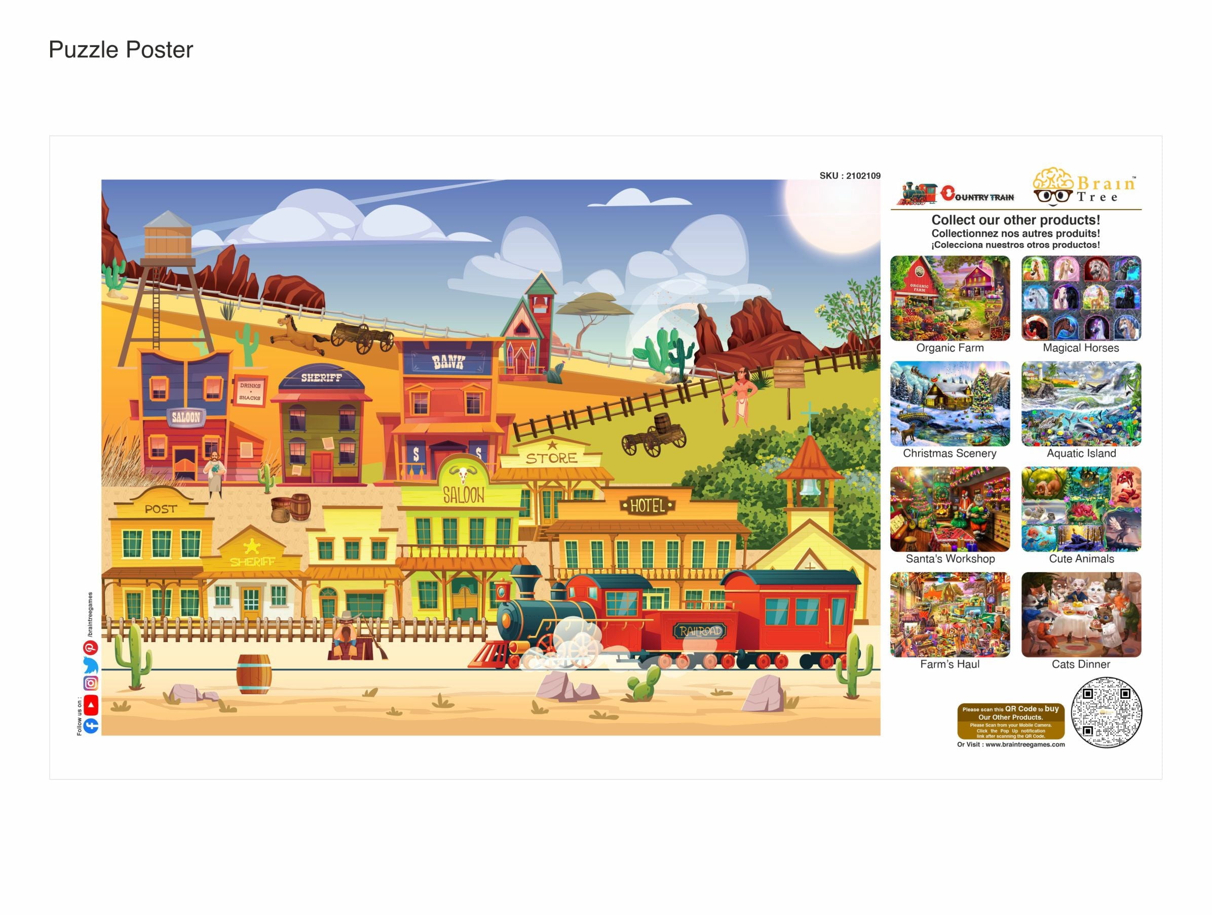 Brain Tree - Country Train 1000 Piece Puzzles for for Adults And Kids 12+ Unique Puzzles for Adults And Kids 1000 Pieces with With 4 Puzzle Sorting Trays And Droplet Technology for Anti Glare & Soft T