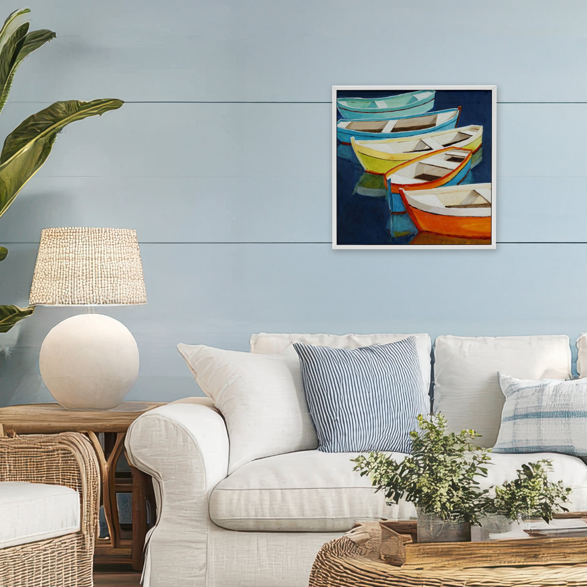 Stupell Industries Serene Rowboats in Summer White Framed Giclee Art, design by Lorenzo Collective