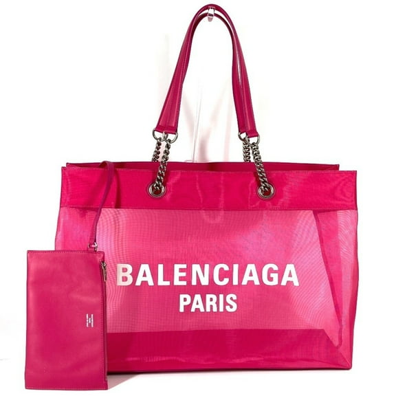 Pre-Owned BALENCIAGA 741605 Mesh with Pouch DUTY FREE LARGE Logo Shoulder Bag Tote... (Good)
