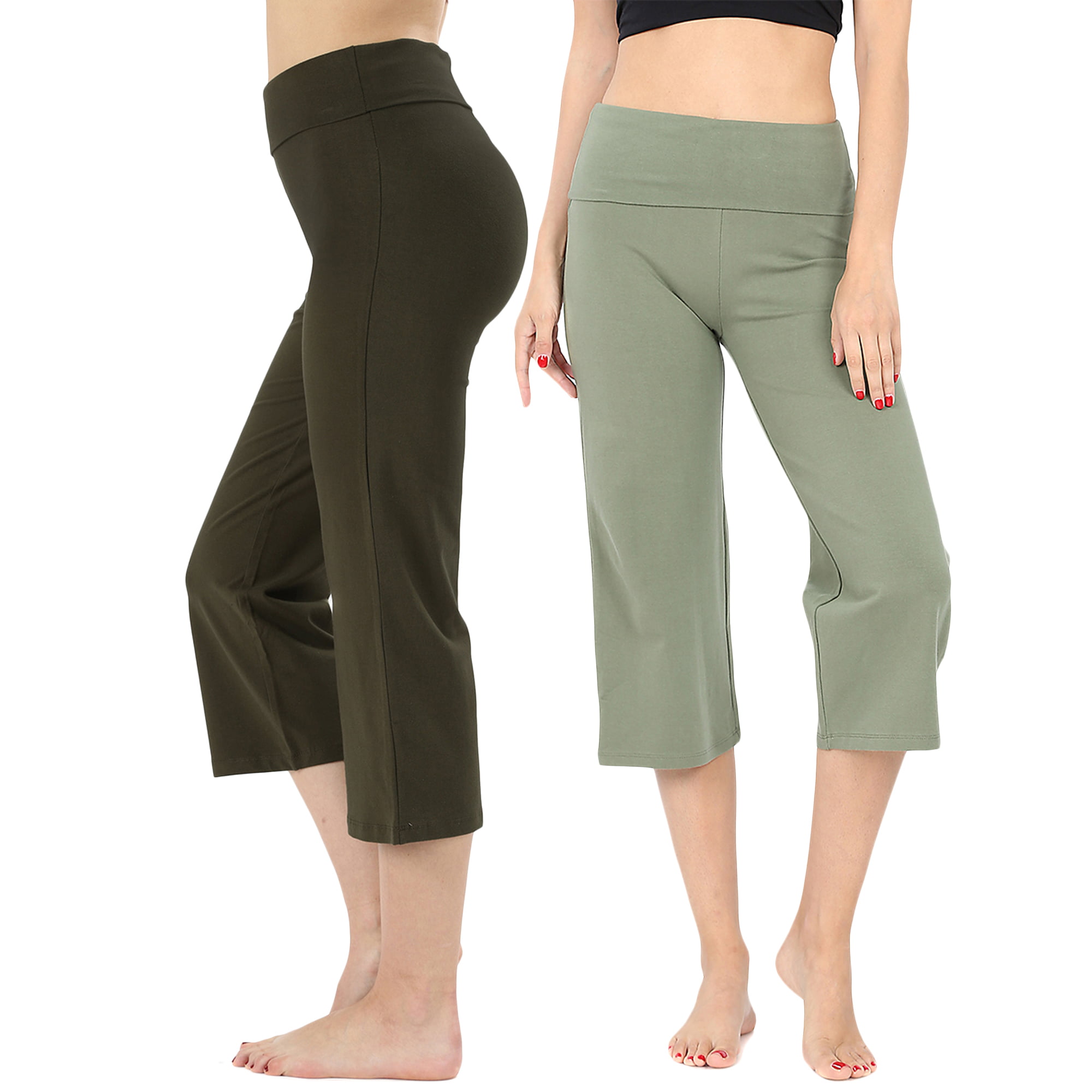 Women's Cotton Fold Over Capri Lounge Yoga Pants (S-3XL) - Walmart.com
