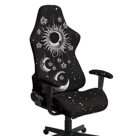HUIACONG Gothic Sun Moon Gaming Chair Covers with 2 Pieces Armrest Covers Comfortable Desk Chairs Covers Slipcover Protectors for Home, Office Decorations