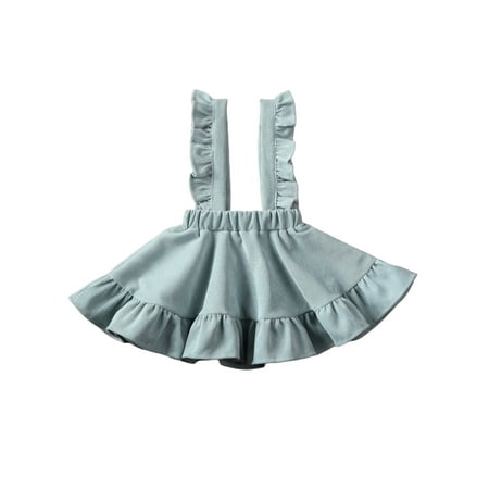 

Suanret Toddler Baby Girls Corduroy Ruffle Suspender Skirt Strap Overalls Skirt Tutu Dress Fall Clothes Mint Green 4-5 Years
