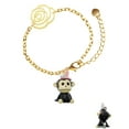 thumbnail image 2 of Delight Jewelry Resin Monkey with Bunny Ears Gold-tone Flower Link Chain Bracelet, 6.75"+2" Extender, 2 of 4