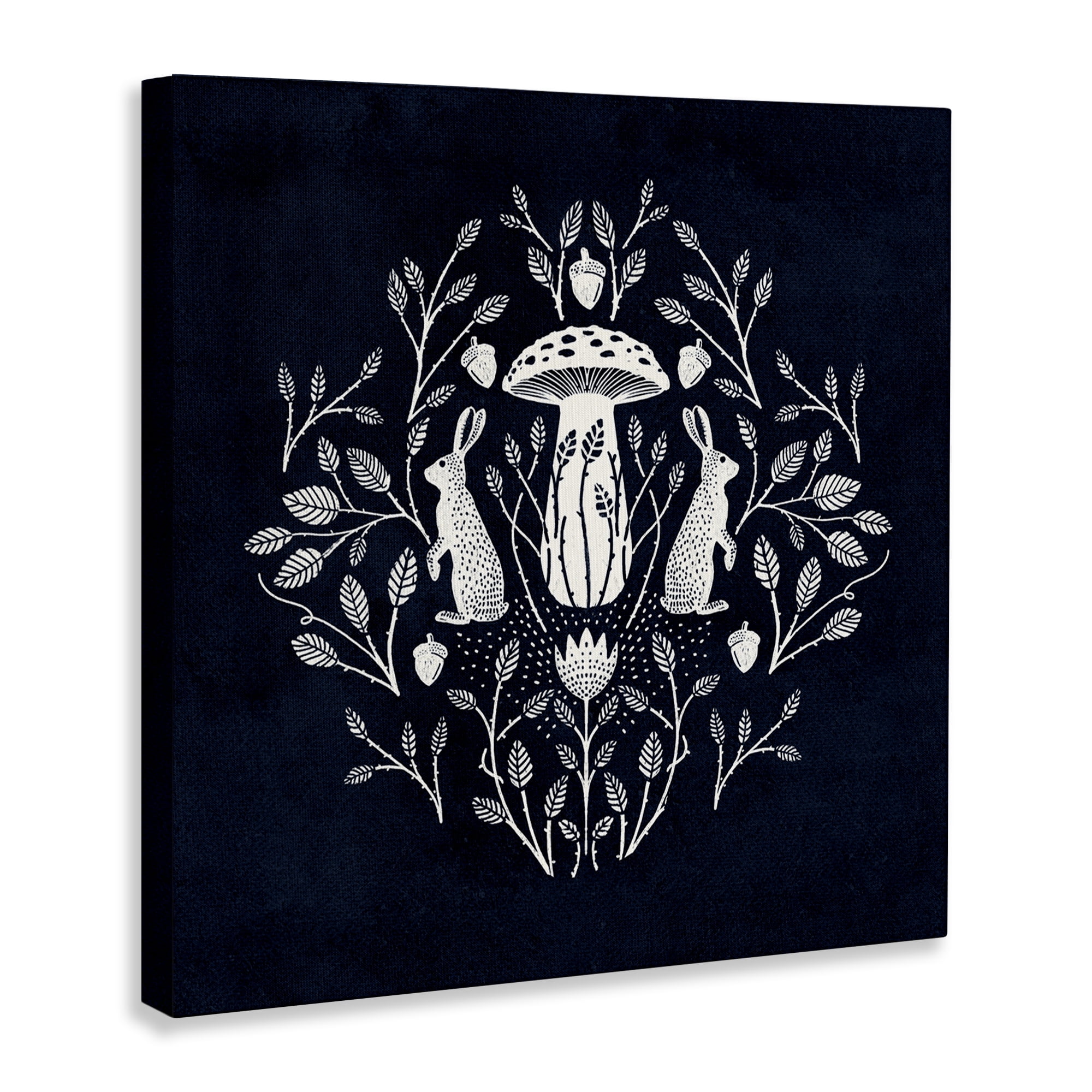 Stupell Industries Botanical Rabbits & Mushroom Plants & Flowers Painting Wrapped Canvas Art Print Wall Art, 24 x 24