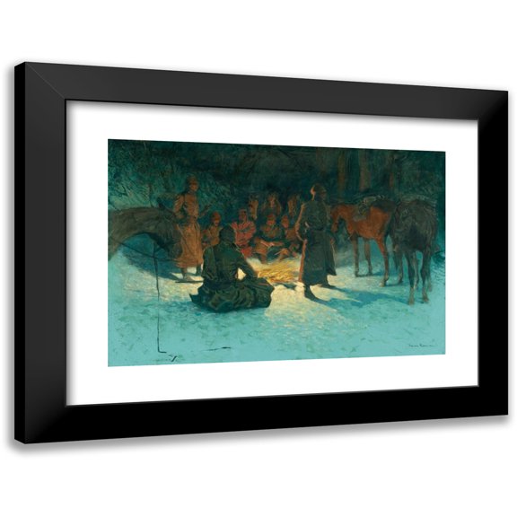 Frederic Remington 14x11 Black Modern Framed Museum Art Print Titled - A Halt in the Wilderness (1905)
