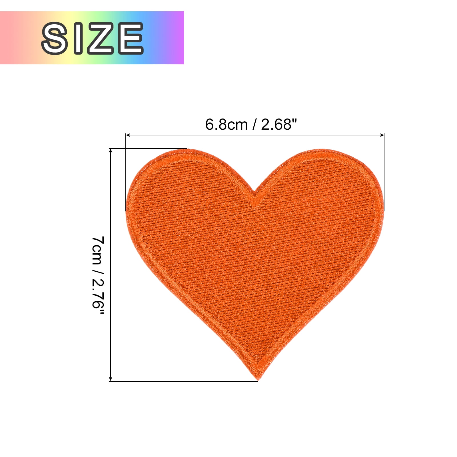 Heart Shaped Iron on Patches 6.8x7cm Embroidered Sew Patches Appliques for Clothing Repair Backpack Shoes Decoration Orange 120Pcs