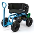 thumbnail image 1 of Costway Chariot de Jardin Roulant Trottinette à Hauteur Réglable avec Siège Pivotant et Rangement pour Outils Bleu, 1 of 10