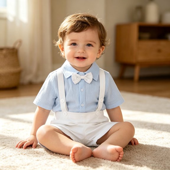 XINXIAOO Toddler Baby Boy Outfits Boys Gentleman Wedding Suits Set Summer Formal Short Shirt Suspender 18-24 Months