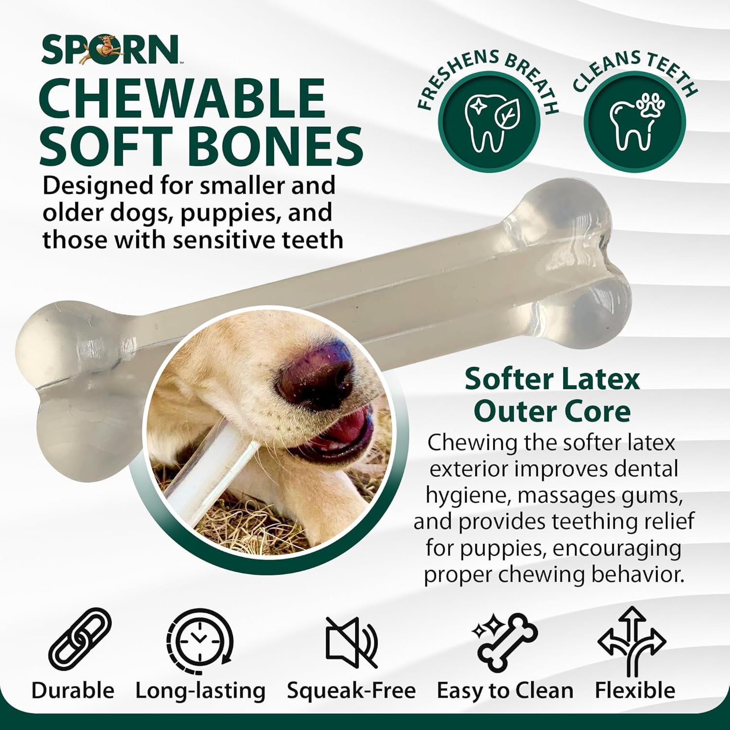 Sporn Marrow Milkies Chew Bones for Light Chewers, Milk Flavor Dog Chew Toys for Small Dogs, Made with Soft Thermoplastic Rubber Dog Dental Chew Toy, Gluten-Free & Non-Toxic, Small, Flexible, soft dog chew