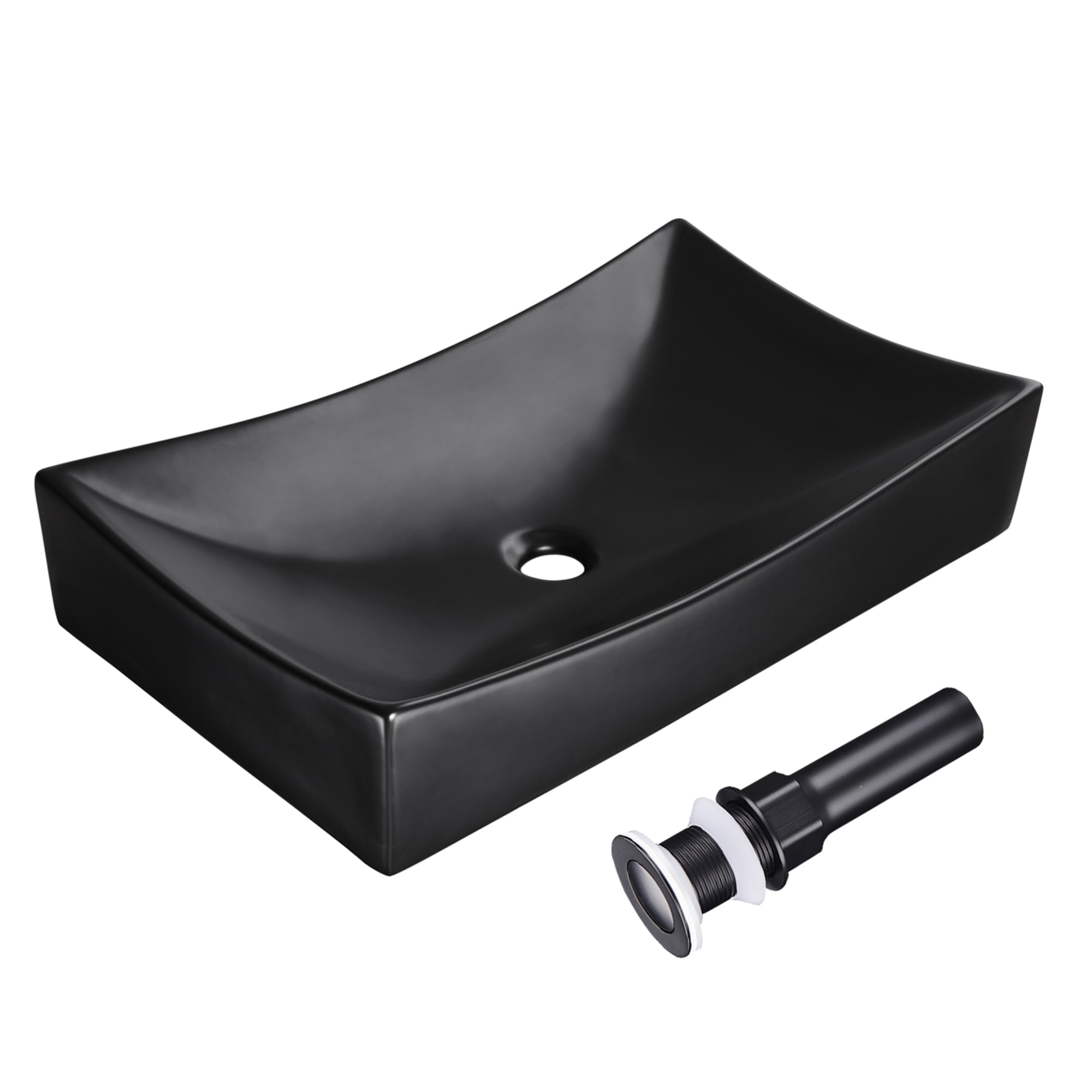 Aquaterior 26" Black Rectangle Bathroom Vessel Sink Above Counter Porcelain Pop up Drain