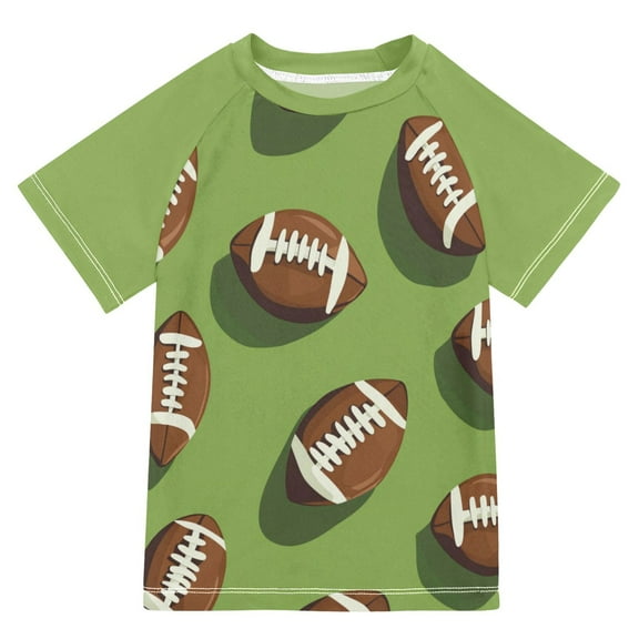 FORMRS Boys Rash Guard Short Sleeves Swim Shirt Quick Dry UPF 50 Sun Protection, Sizes 3-12T, Game Day Footballs