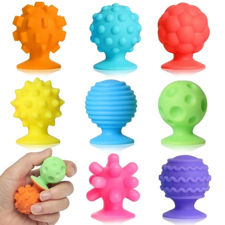 Sensory Fidget Toys 1 2 3 Toddlers Adults: 8 Pack Basket Stocking Fillers Textured Suction Cup Bath Toys for 3-9 Kid Autism ADHD Toy for Classroom Prizes Calm Down Corner Supplies Travel Toys Age 3 