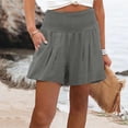 thumbnail image 2 of Fimkaul Womens Elastic Waist Casual Shorts Summer Smocked Comfy Detail Beach Workout Casual Lounge Shorts Grey M, 2 of 6