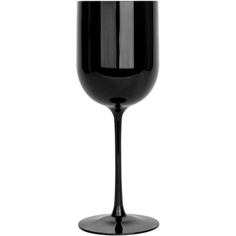 (120 Pack) EcoQuality Plastic Black Wine Glasses with Gold Rim - 12 oz Wine Cups with Stem, Disposable Shatterproof Wine Goblets, Reusable, Elegant
