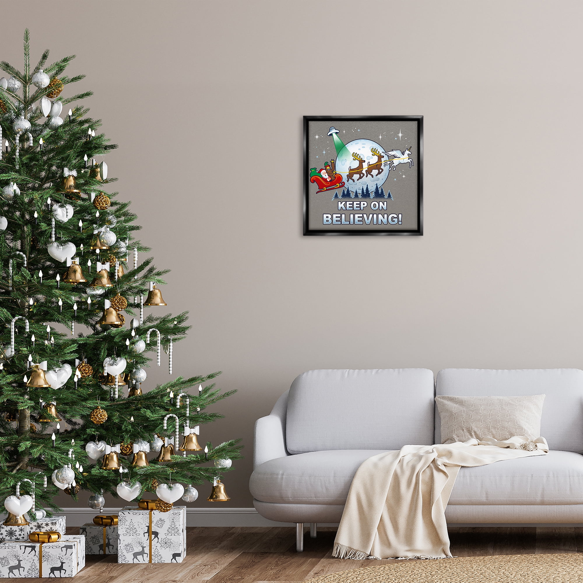Stupell Industries Keep on Believing Holiday Holiday Painting Black Floater Framed Canvas Art Prints Wall Art, 25 x 25
