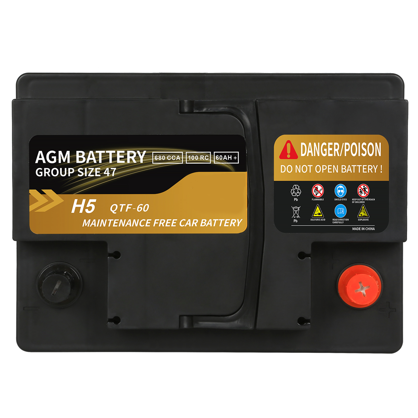 Weize Platinum AGM Battery, BCI Group 47 H5 Automotive Battery, 12 Volts, 680 CCA, 100 RC