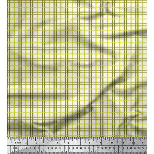 Soimoi Green Cotton Duck Fabric Window Pane Check Printed Fabric 1 Yard 56 Inch Wide