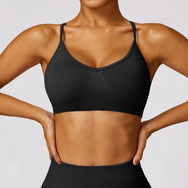 Sujetador deportivo con tirantes cruzados para mujer, Top deportivo sin costuras con realce, Top corto de gimnasia para Yoga, sujetador deportivo para Fitness, sujetadores transpirables