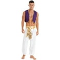 thumbnail image 4 of Disfraz de Halloween para hombre, Príncipe mítico Aladin, Carnaval, disfraz de fiesta, chaleco con adornos de lentejuelas y pantalones con cinturón, 4 of 5