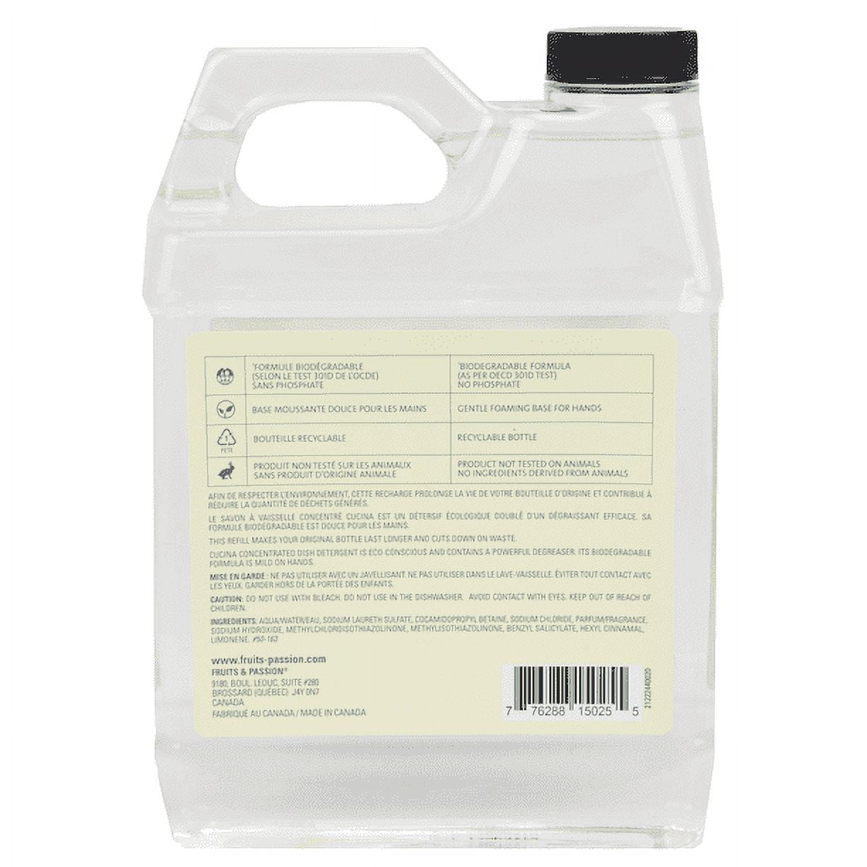 Fruits & Passion Cucina Sea Salt and Amalfi Lemon Liquid Dish Soap Detergent Refill 33.8 Ounces