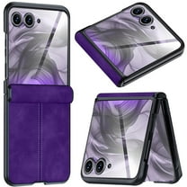 ShieldFlex Compatible with Motorola Razr  2025 Case with Built-in Screen Protector,for Razr Plus 2025 Shockproof Hinge Protection Slim Hard Cover Leather Matte Case for Moto Razr  2025/2024,Purple