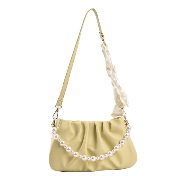 New fashion artificial leather cloud bag chain clutch bag underarm bag diagonal shoulder bag - yellow