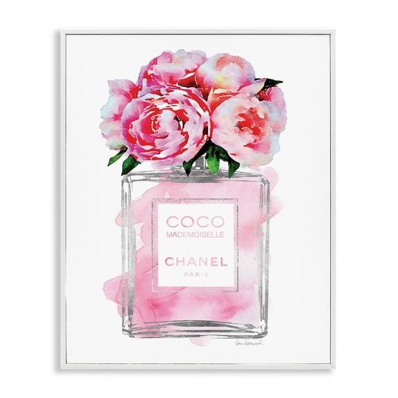 Stupell Industries Glam Perfume Bottle V2 Flower Silver Pink Peony, 11 x 14,Design by Amanda Greenwood