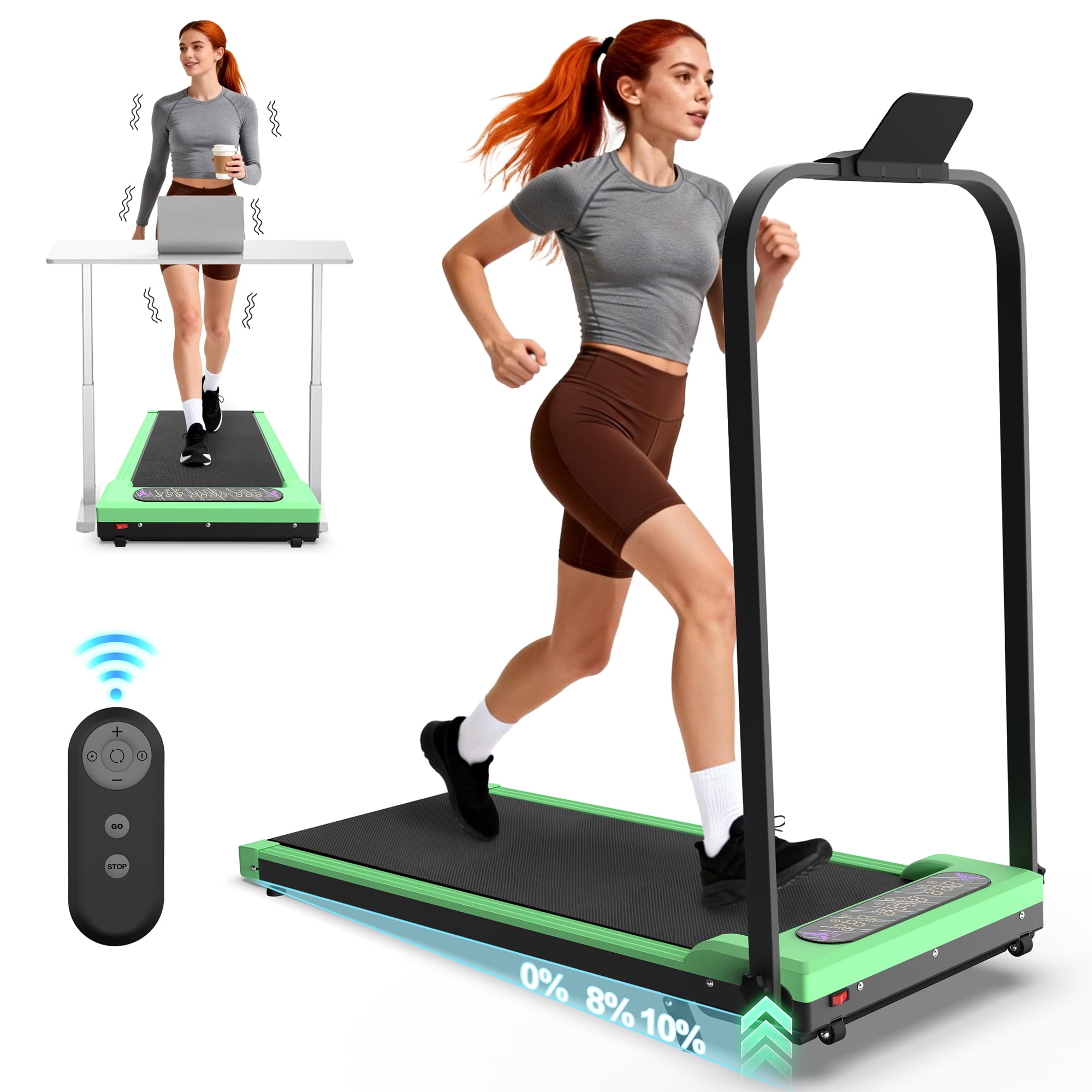 CZBZ Walking Pad Treadmill with Vibration Plate, 10% Incline, Handle Bar, 300LBS Capacity 3-in-1 Under Desk Treadmills for Home Office, Portable Foldable Jogging & Running Treadmill with Remote