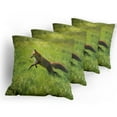 thumbnail image 5 of Ambesonne Fox Throw Pillow Cover 4 Pack, Jumping Animal Fresh Grass, 16", Green Brown, 5 of 7