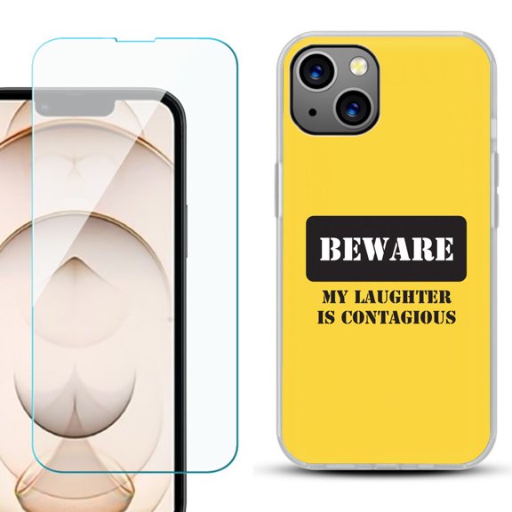 Slim-Fit Flexible TPU Gel Phone Case for iPhone 13, with Tempered Glass Screen Protector, by OneToughShield ® - Laughter