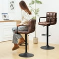 thumbnail image 4 of Furniliving Adjustable Swivel Bar Stools Armrest Low-Back  Support Leather Kitchen Counter Stools Set of 2, DarkBrown, 4 of 13
