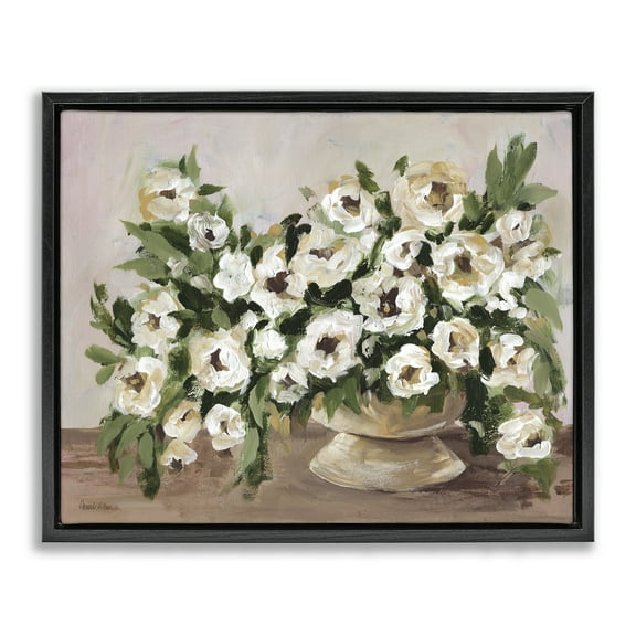Stupell Industries Traditional Beige Flowers Plants & Flowers Painting Black Floater Framed Canvas Art Print Wall Art, 21 x 17