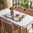 thumbnail image 3 of Happy Easter Table Cloths for 6 Foot Rectangle Tables, Cute Lovely Colorful Rabbits Silhouette Pink Checkered Patio Waterproof Elastic Fitted Tablecloths, Washable Rectangular Table Cover for Camping, 3 of 8