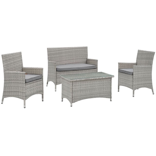 Modway Bridge 4-Piece Rattan Outdoor Patio Furniture Conversation Set in Light GrayGray