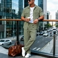thumbnail image 4 of Bpyeka Men's Linen-Look Cargo Matching Set, Button Down Collar Short Sleeve Shirt With Flap Pockets & Drawstring Waist Pants, Workwear Two-Piece Outfit, S-3XL, 4 of 6