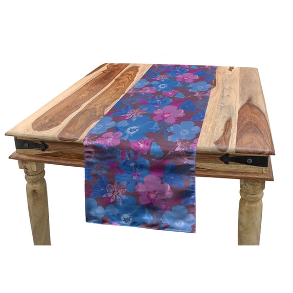 Garden Art Table Runner, Abstract Hand-drawn Painting Style Flowers Botanical and Exotic Summer Nature, Dining Room Kitchen Rectangular Runner, 3 Sizes, by Ambesonne
