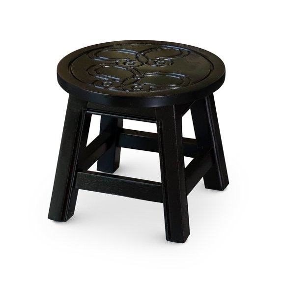 Ottomans With Storage Carved Wooden Step Stool(Not Include Sofa), Butterflies, Espresso,Large Ottomans