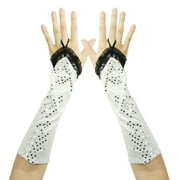 SeasonsTrading Shiny Sequin White Fingerless Gloves - Prom, Wedding, Evening Formal, Dance, Costume
