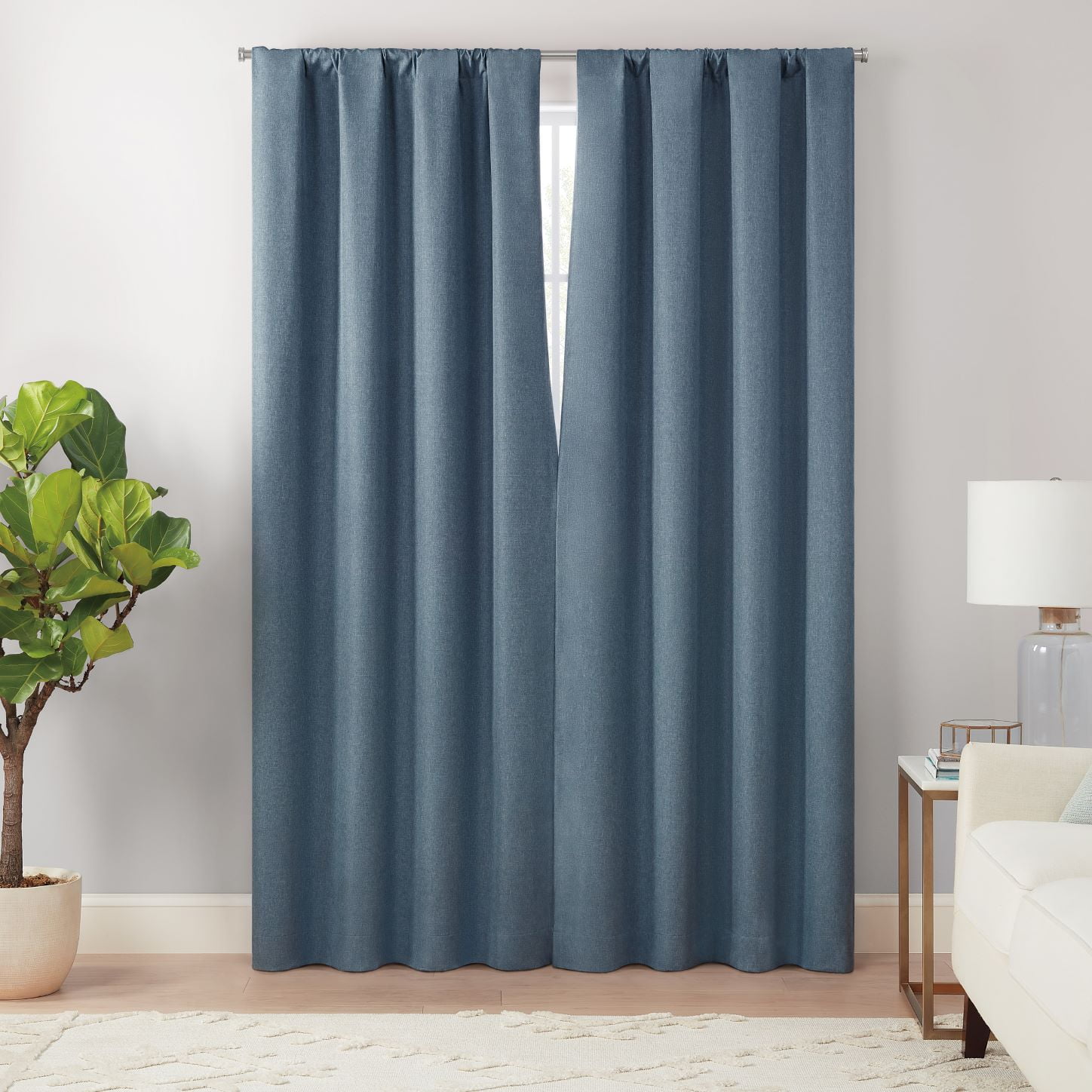 Eclipse Cannes Magnitech 100% Blackout Curtain, Rod Pocket Window Curtain Panel, Seamless Magnetic Closure, 63 in long x 40 in wide, (1 Panel), Denim Blue
